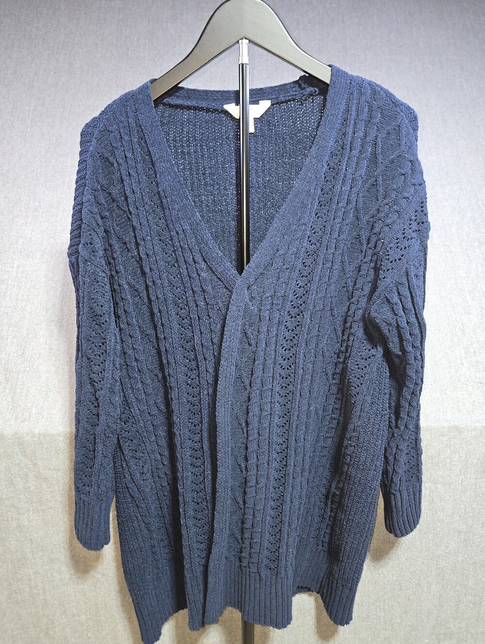 ​Terra & Sky Womens 0X Blue Chenille Cable Knit Cardigan Sweater Open F